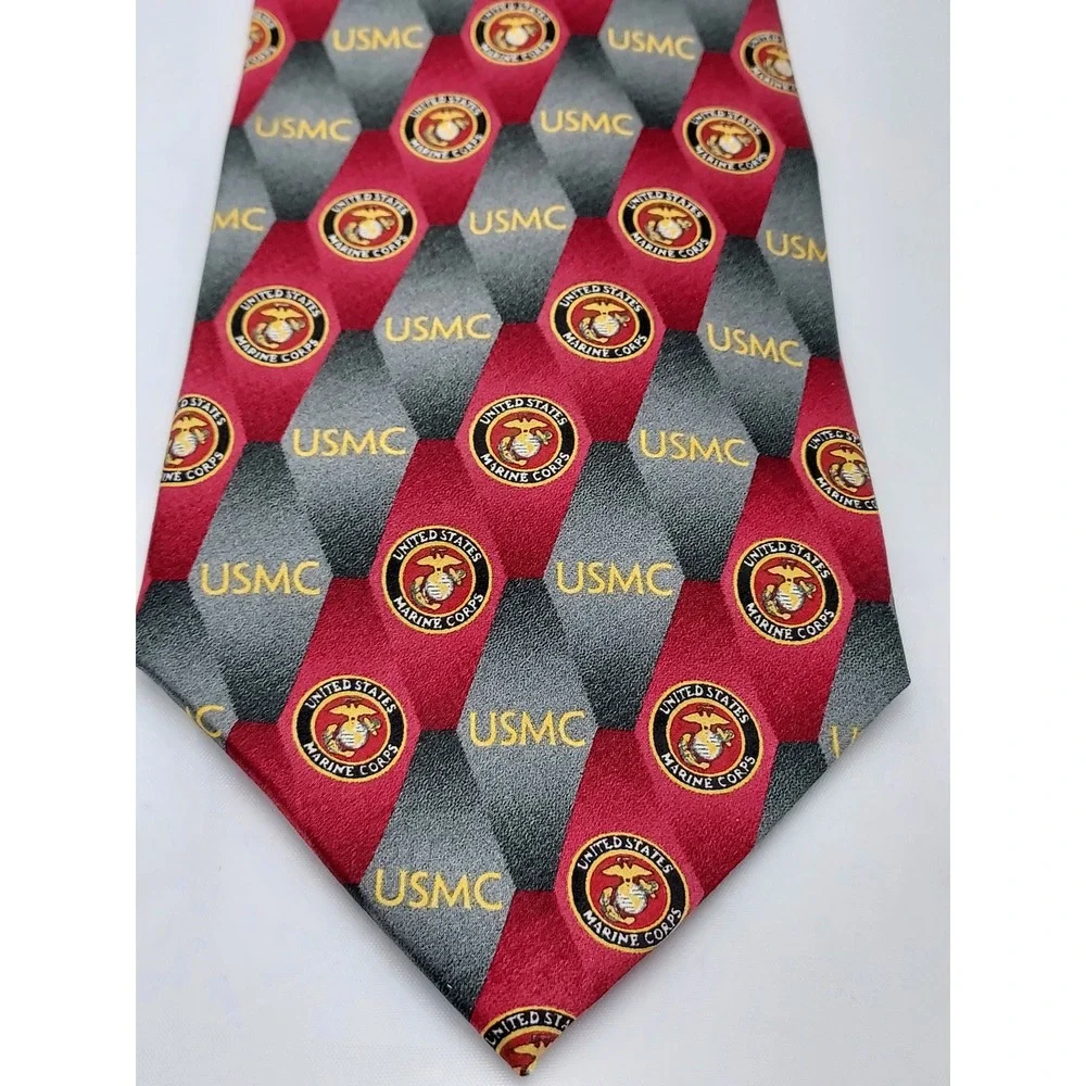 Eagles Wings USMC United States Marine Corps Red Grey Silk Necktie Military Tie
